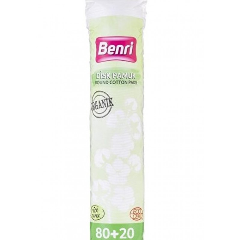 Benri Cotton Pads Тампони за почистване на грим,100% органичен памук x100 броя